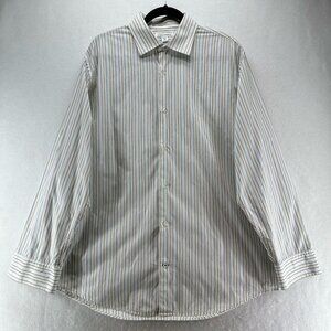 Banana Republic Shirt Mens XL 17-17.5 Striped Button Up Long Sleeve Cotton White